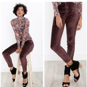 Free People Mulberry Cyndi High-Rise Velvet Skinny Pants in Brown Size 27